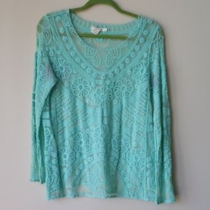 Aqua Full Lace Long Sleeve Top